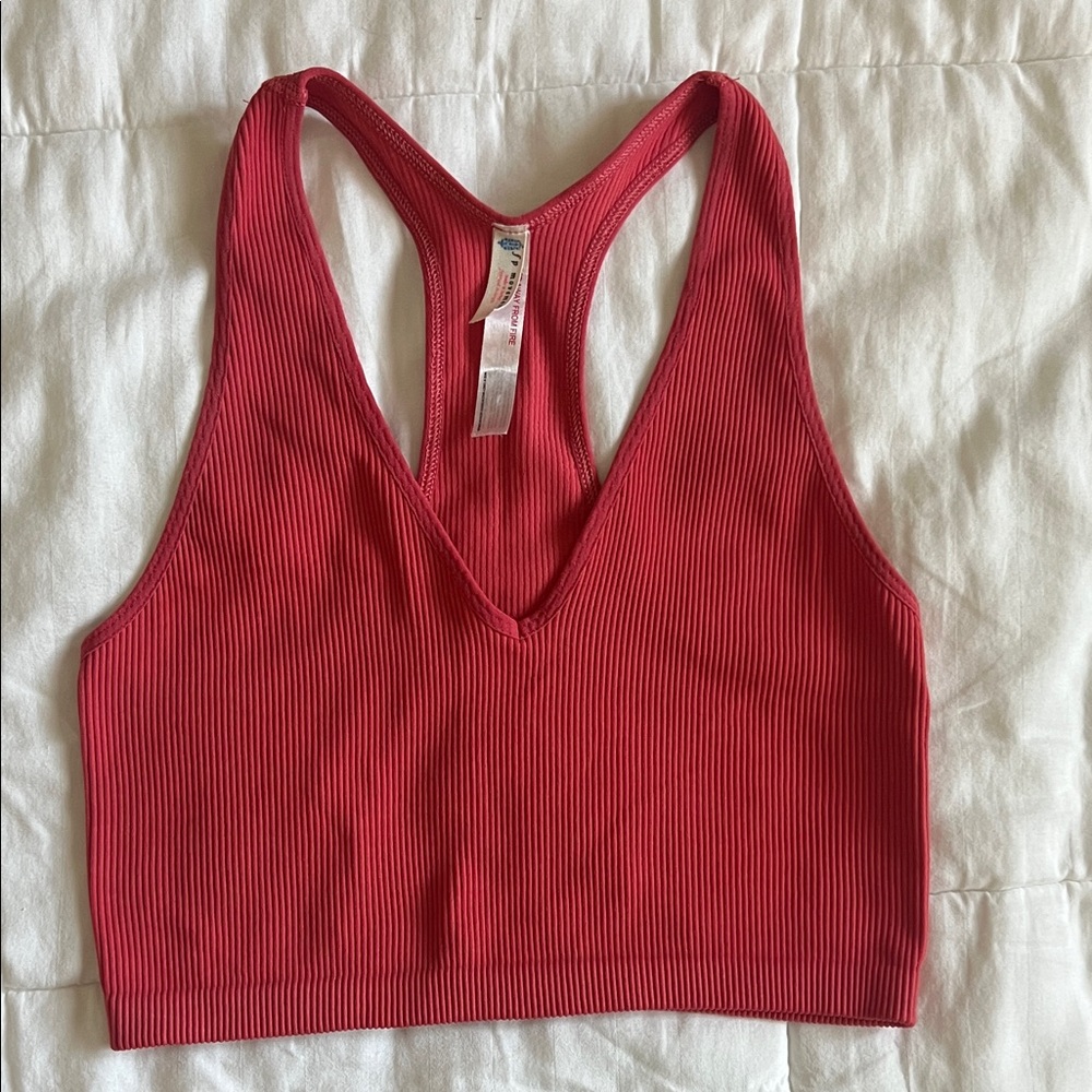 Free People Movement Cropped Ribbed Top in Deep Coral